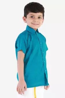 Boys Blue Cotton Blend Ethnic Shirt