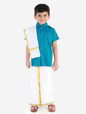 Boys Blue Cotton Blend Ethnic Shirt 5