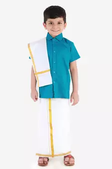 Boys Blue Cotton Blend Ethnic Shirt
