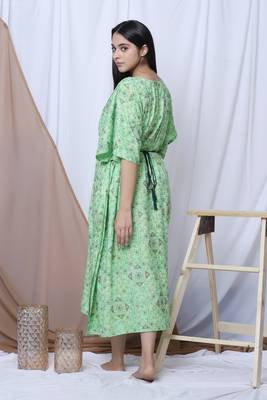 Green Printed Kaftan With Embroidered Belt 3