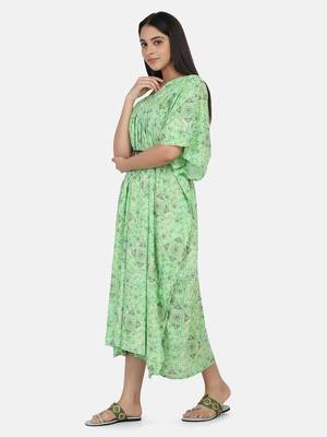 Green Printed Kaftan With Embroidered Belt 6