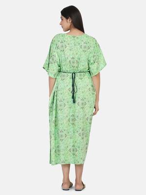 Green Printed Kaftan With Embroidered Belt 10