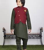Boy's Cotton Kurta Pyjama and Waistcoat Set