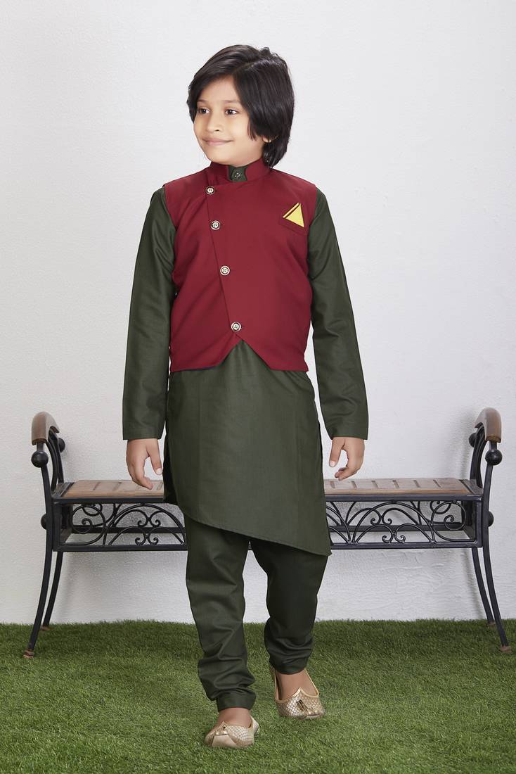 Boy's Cotton Kurta Pyjama and Waistcoat Set