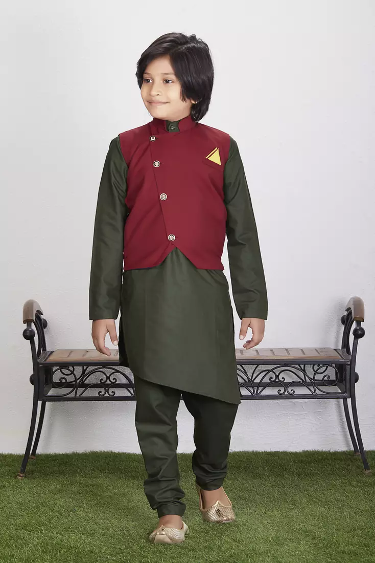Boy's Cotton Kurta Pyjama and Waistcoat Set