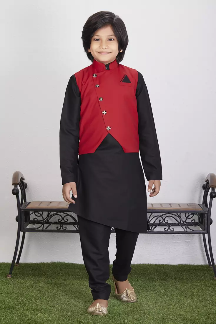 Boy's Cotton Kurta Pyjama and Waistcoat Set