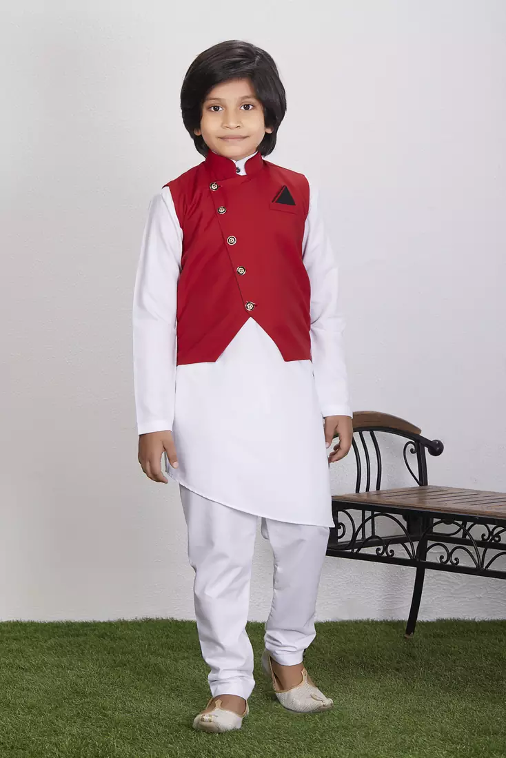 Boy's Cotton Kurta Pyjama and Waistcoat Set