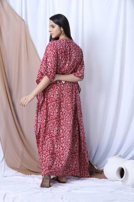 Maroon Printed Kaftan With Embroidered Belt 3