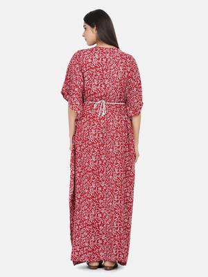 Maroon Printed Kaftan With Embroidered Belt 11
