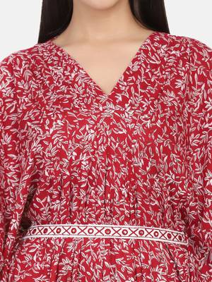 Maroon Printed Kaftan With Embroidered Belt 12
