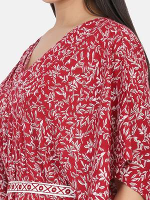 Maroon Printed Kaftan With Embroidered Belt 13