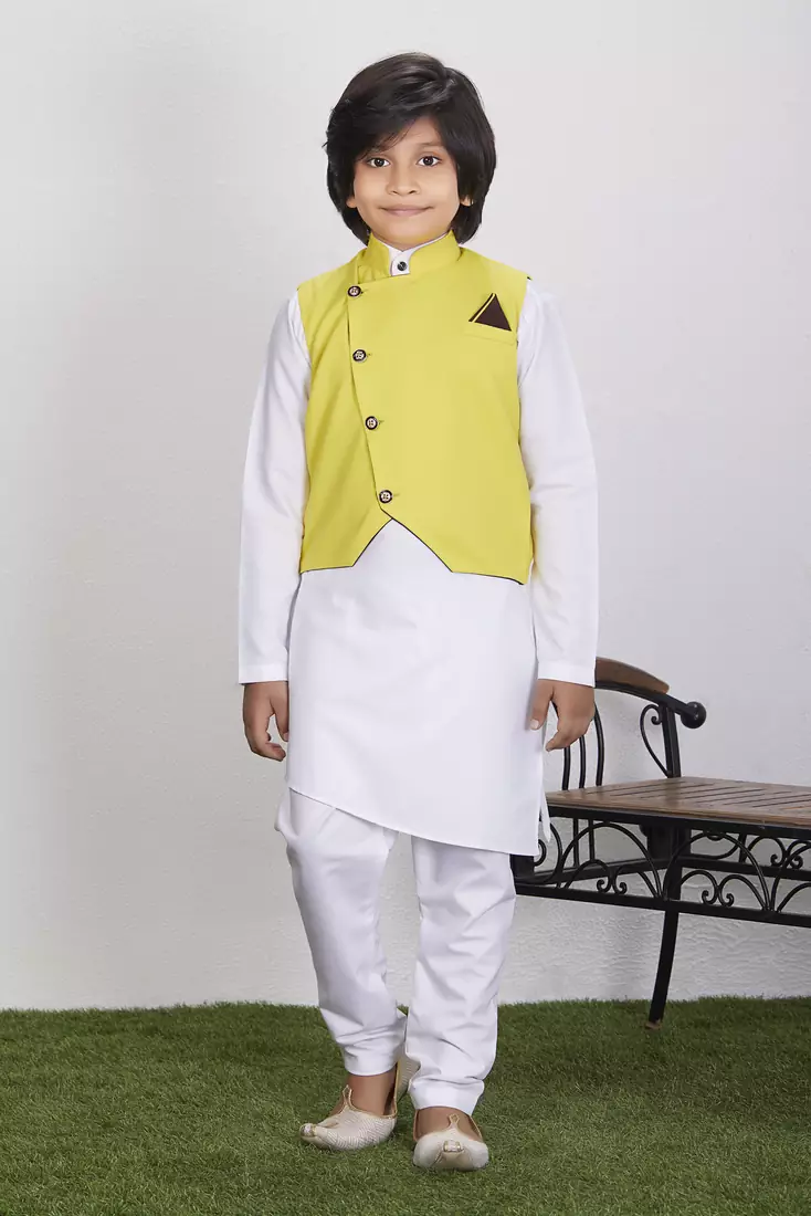Boy's Cotton Kurta Pyjama and Waistcoat Set