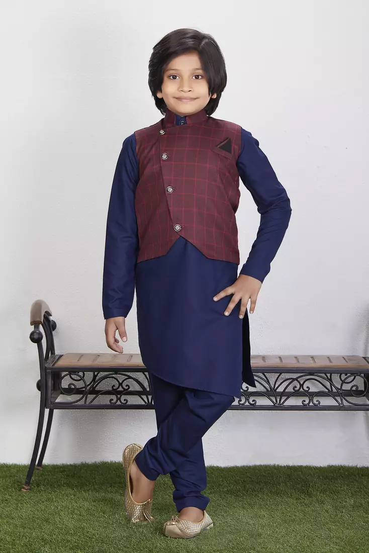 Ethnic Wear Kurta Pyjama with Waist Coat Jacket for Kids and Boys 