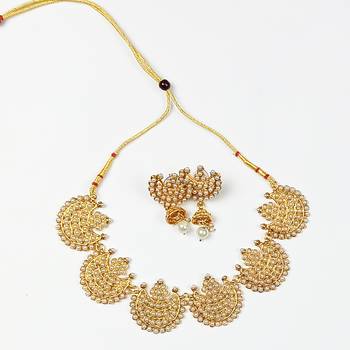 Gold Plated colourful stone Traditional Choker Necklace Set For Women 1