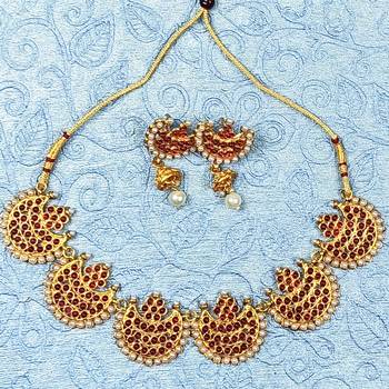 Gold Plated colourful stoneTraditional Choker Necklace Set For Women 2