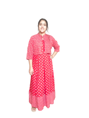 Red Rayon Sulv Digital Print Gown 1