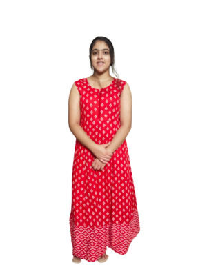 Red Rayon Sulv Digital Print Gown 2