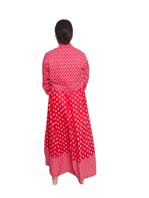 Red Rayon Sulv Digital Print Gown 4