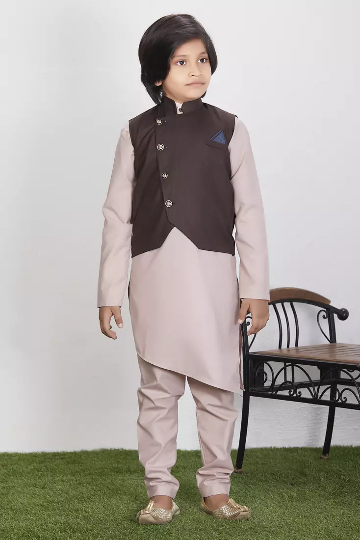 Everwillow Ethnic Wear Kurta Pyjama with Waist Coat Jacket for Kids and Boys 