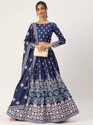 Blue Color Floral Designed Printed Lehenga Choli With Dupatta 1