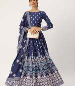 Blue Color Floral Designed Printed Lehenga Choli With Dupatta