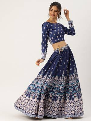 Blue Color Floral Designed Printed Lehenga Choli With Dupatta 2