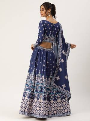Blue Color Floral Designed Printed Lehenga Choli With Dupatta 4