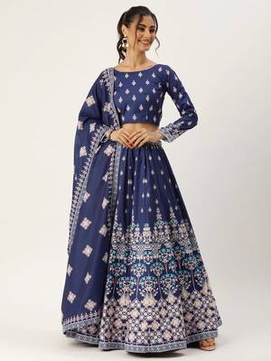 Blue Color Floral Designed Printed Lehenga Choli With Dupatta 5