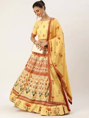 Yellow Color Floral Designed Printed Lehenga Choli With Dupatta 1
