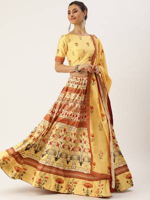 Yellow Color Floral Designed Printed Lehenga Choli With Dupatta 3
