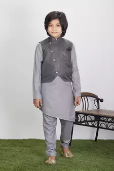 Everwillow Ethnic Wear Kurta Pyjama with Waist Coat Jacket for Kids and Boys 
