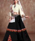 Black Gujarati Gamthi Hand Embroidered Taffeta Silk Navratri Festival Lehenga Collection