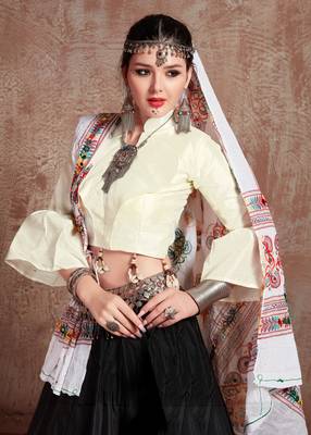 Black Gujarati Gamthi Hand Embroidered Taffeta Silk Navratri Festival Lehenga Collection 3