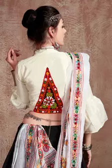 Black Gujarati Gamthi Hand Embroidered Taffeta Silk Navratri Festival Lehenga Collection