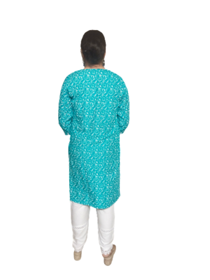 Beautiful Firozi Kurti Pent In Rayon Block Print Party Wear Dress 3