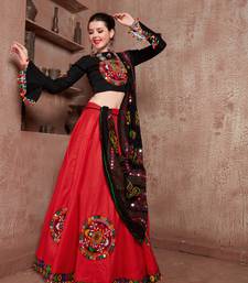 Red Gujarati Gamthi Hand Embroidered Cotton Indian Traditional Dandiya Raas Garba Semi Stitched Navratri Lehenga