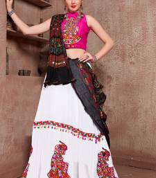 White Gujarati Gamthi Hand Embroidered Cotton Festival Collection For Navratri