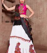 White Gujarati Gamthi Hand Embroidered Cotton Festival Collection For Navratri