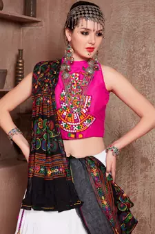 White Gujarati Gamthi Hand Embroidered Cotton Festival Collection For Navratri