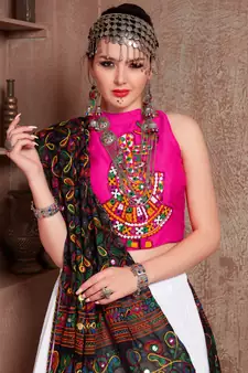 White Gujarati Gamthi Hand Embroidered Cotton Festival Collection For Navratri