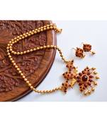 red goldplated Copper Alloy   nakclace  with   pair of earrings