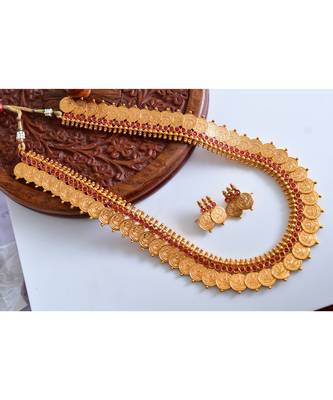 red goldplated Copper Alloy   haar  with    pair of earring 1