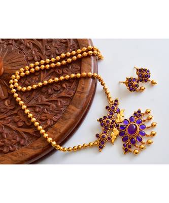 Purple goldplated Copper Alloy   nakclace  with   pair of earrings 1