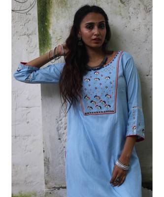 blue linen embroidered stitched   kurta &   bottom 3
