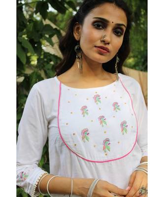 WHite linen embroidered stitched   kurta &   pant 4
