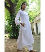 WHIte linen plain stitched   kurta &   bottom