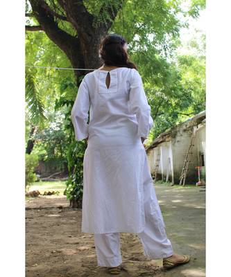 WHIte linen plain stitched   kurta &   bottom 2