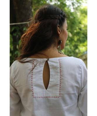 WHIte linen plain stitched   kurta &   bottom 3