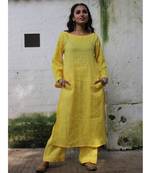 Yellow linen plain stitched   kurta &   bottom