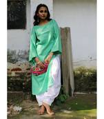 Green linen plain stitched   kurta &   bottom